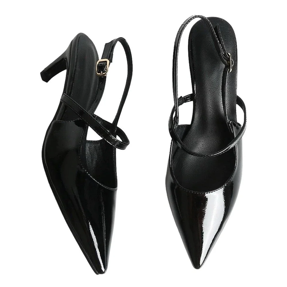 MEOTINA Slingback Heels Women Kitten Heel Closed Pointed Toe Dressy Sandals-8.5